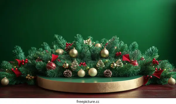 Christmas Decoration Display on Green Background