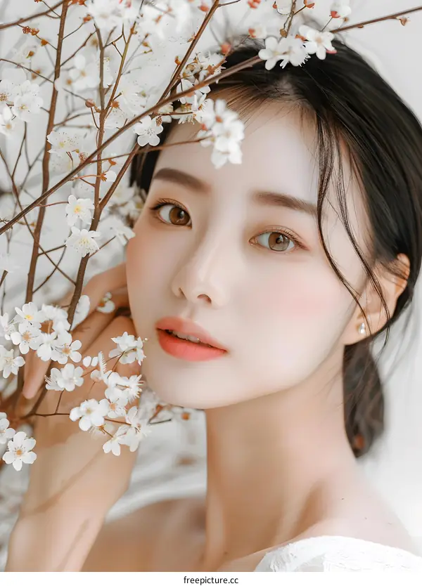 Beautiful Asian Woman With Flowers