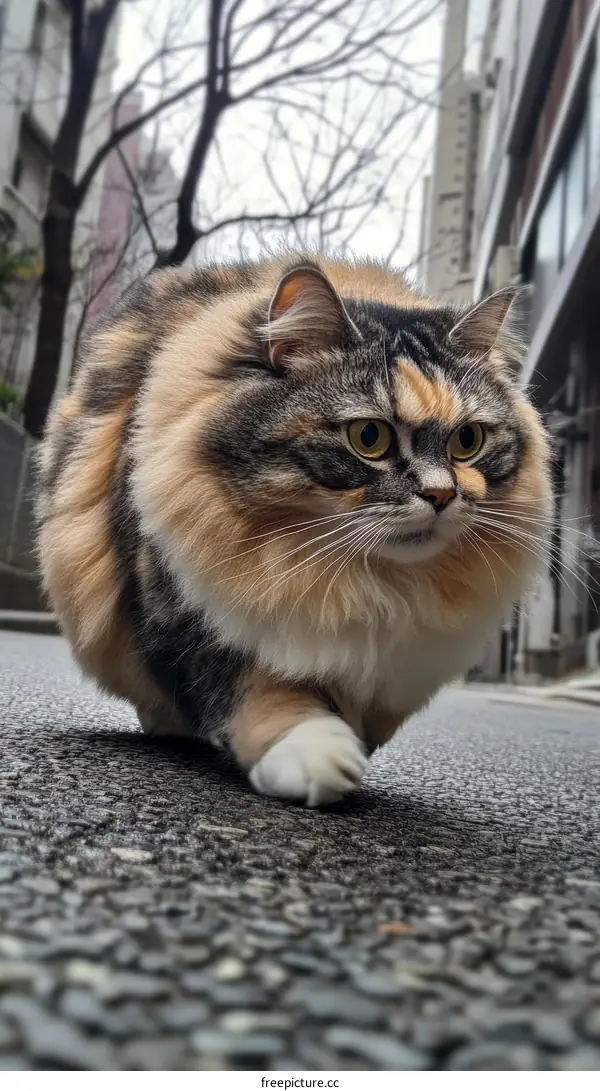 Fluffy Cat on City Street