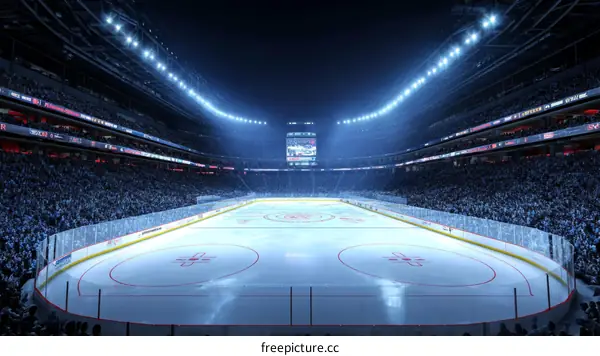 Hockey Arena Full of Spectators at Night