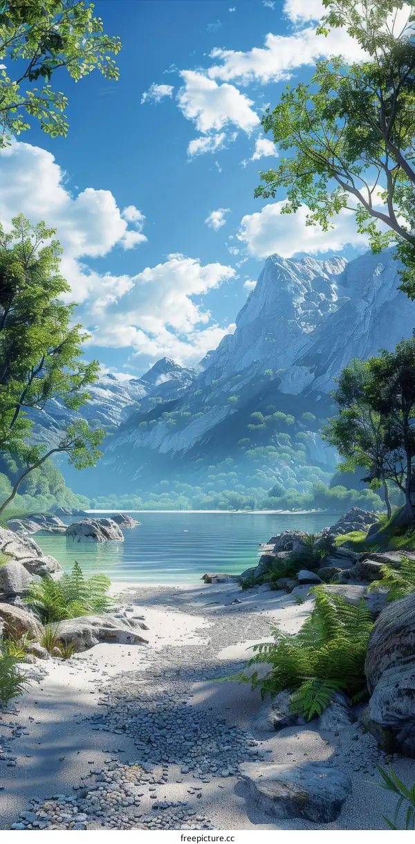 Serene Lake with Pebbles and Trees