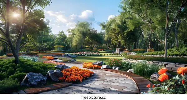 A lush park landscape