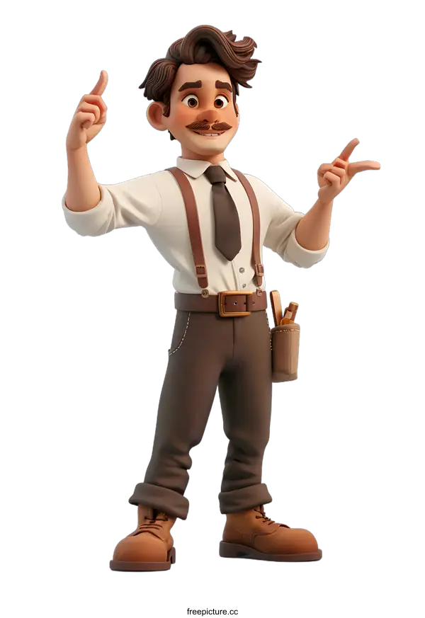 [Transparent Background PNG]Smiling Cartoon Man Pointing