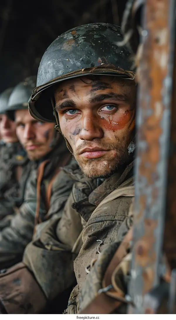 A close-up of a World War II soldier