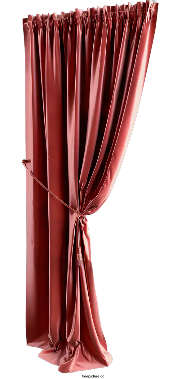 [Transparent Background PNG]Red Velvet Curtain with Tassel Tieback Isolated on White Background