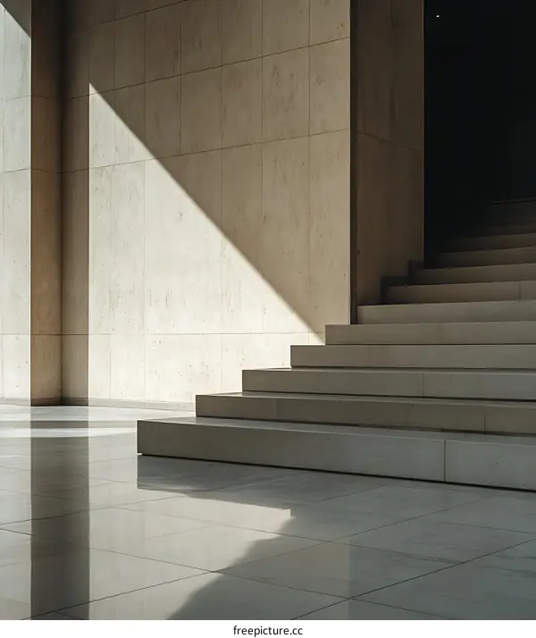 Minimalist Staircase With Sunlight Shadows