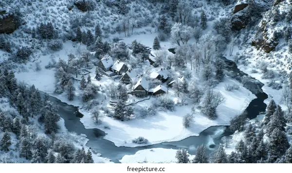 Winter Wonderland Village Nestled in a Valley