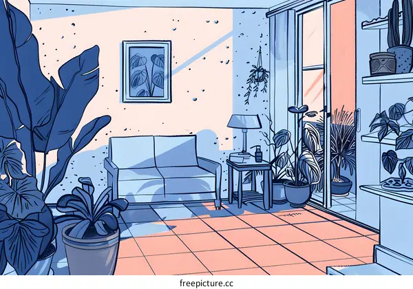 Blue and Pink Interior Design with Plants