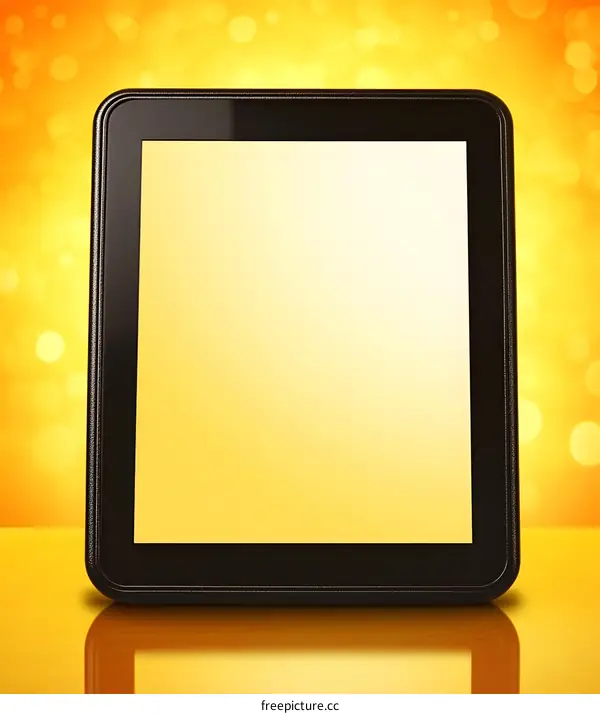Black Tablet on Yellow Background with Bokeh
