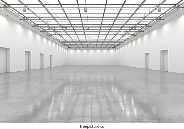 Empty White Warehouse With Concrete Floor