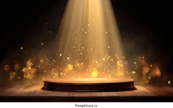 Golden Spotlight on Wooden Stage