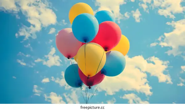 Colorful Balloons Flying Up in the Blue Sky
