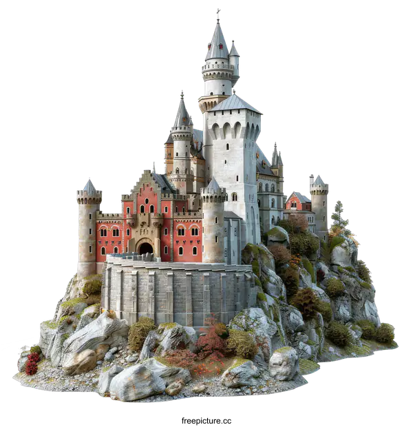 [Transparent Background PNG]Medieval Castle on a Mountain
