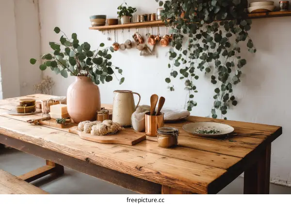 Rustic Wooden Dining Table with Natural Decor
