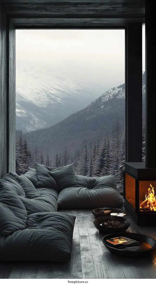 Cozy Mountain Cabin Living Room Illustration