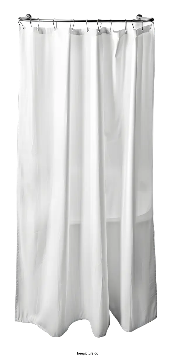 [Transparent Background PNG]White Shower Curtain Hanging On A Chrome Rod