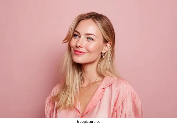 Beautiful Woman with a Soft Pink Shirt