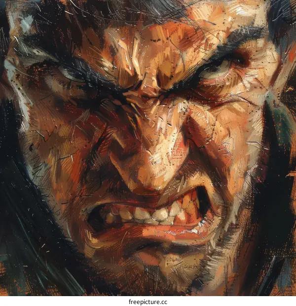 Angry Man Face Painting Digital Art Illustration