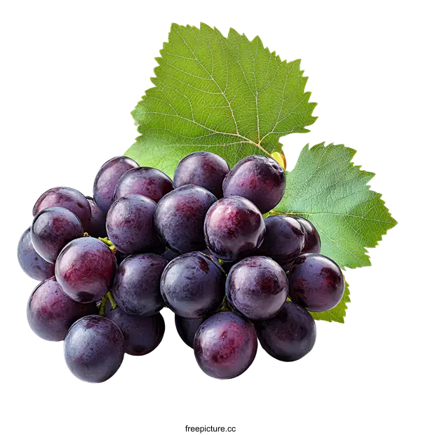 [Transparent Background PNG]Fresh Purple Grapes with Leaves