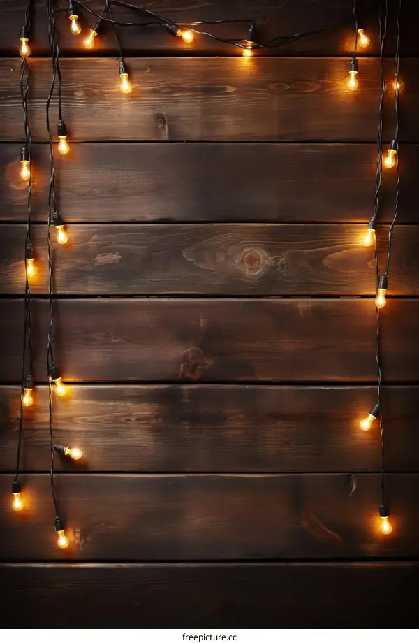 Glowing Light Bulbs Hanging Against a Wooden Background