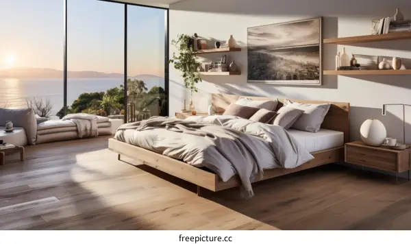 Modern coastal home with wood flooring and ocean views