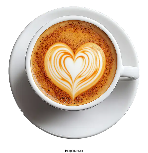 [Transparent Background PNG]Heart Shaped Latte Art in a White Cup