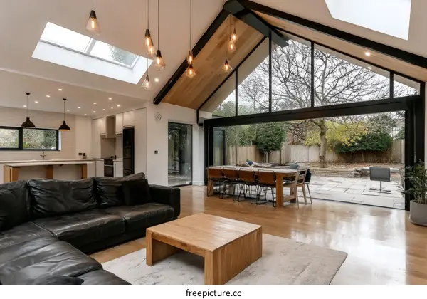 Modern Open-Plan Living Area with Garden View