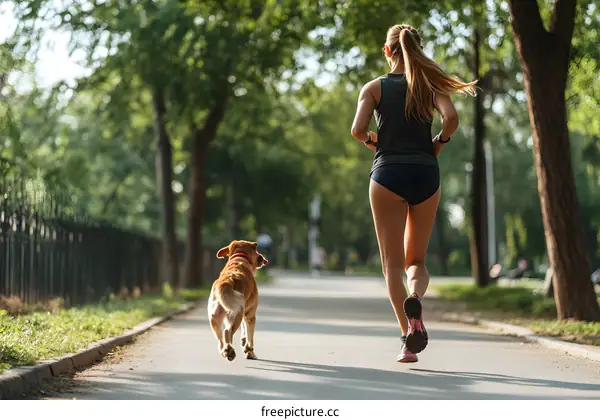 Woman Running With Dog in Park