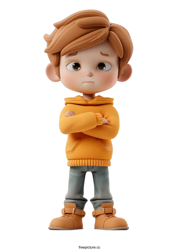 [Transparent Background PNG]3D Cartoon Boy with Arms Crossed