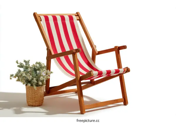 Red and White Striped Wooden Beach Chair