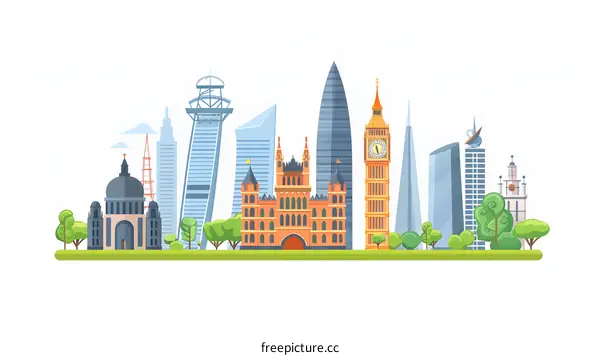 Famous Landmarks Skyline Illustration