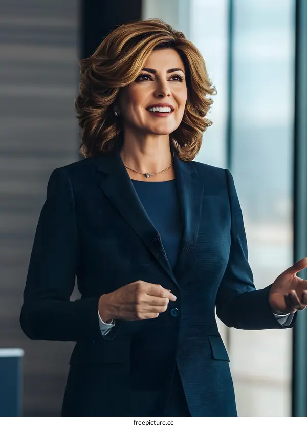 Confident Businesswoman with a Warm Smile in a Blue Suit