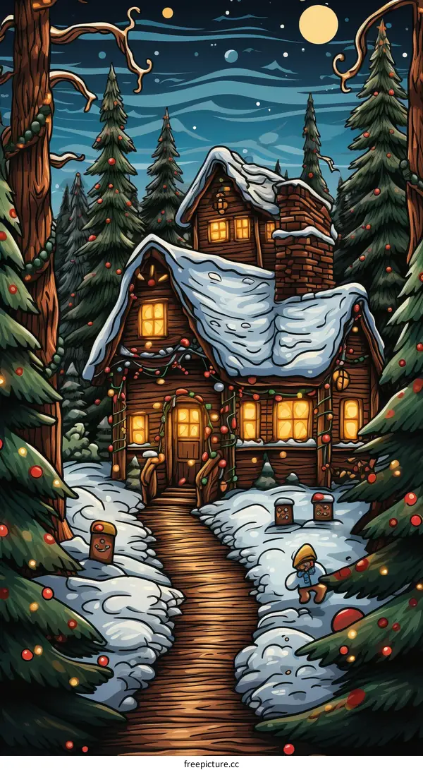 Cozy Cabin in a Snowy Forest at Christmas