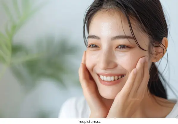 Asian woman smiling with happiness