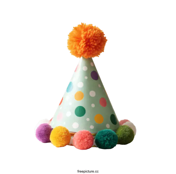[Transparent Background PNG]Colorful Party Hat with Pom Poms