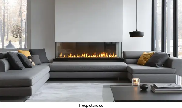 Modern Living Room with Fireplace and Sectional Sofa