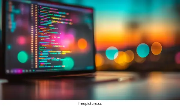 Laptop Display with Colorful Code