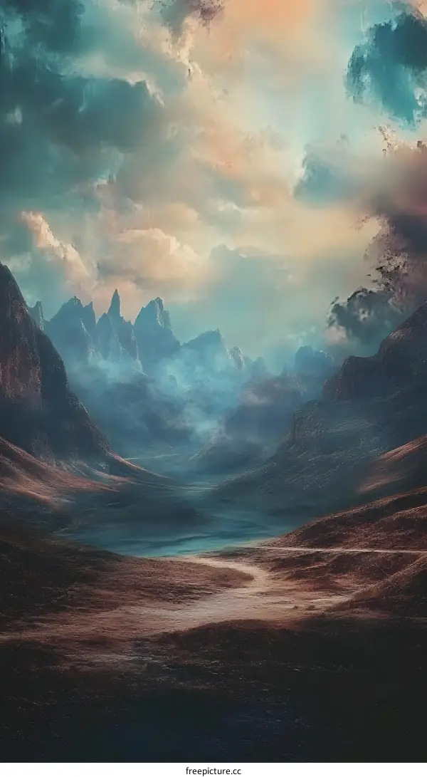 Mountain Landscape with a Path Leading to a Lake