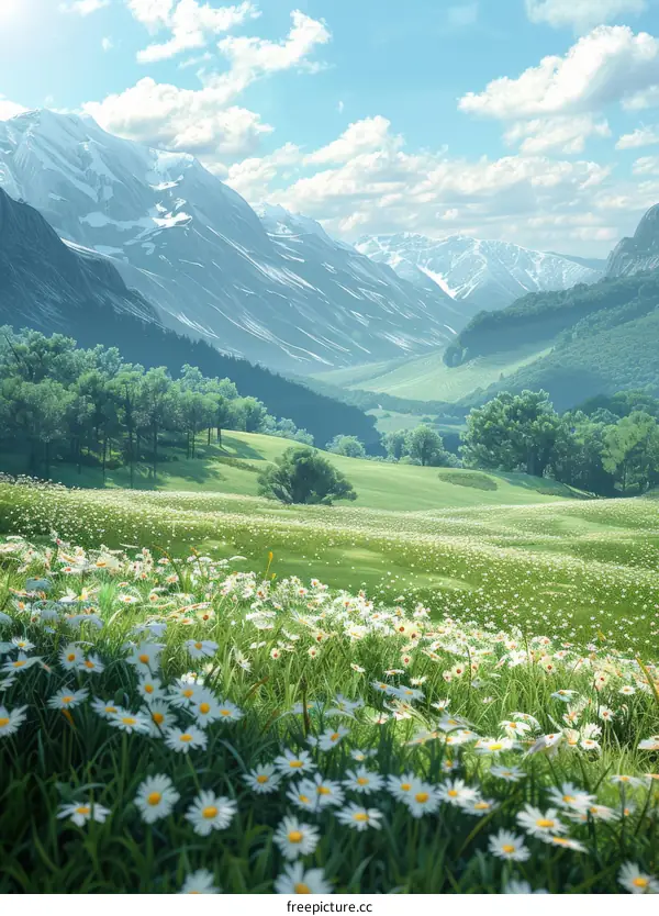 Daisy Field with Mountain Views