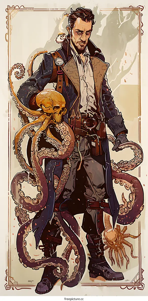 Steampunk Man with Tentacles and a Skull
