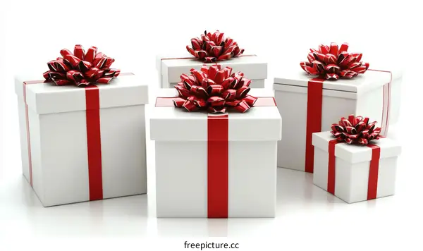 Group of Gift Boxes with Red Ribbons