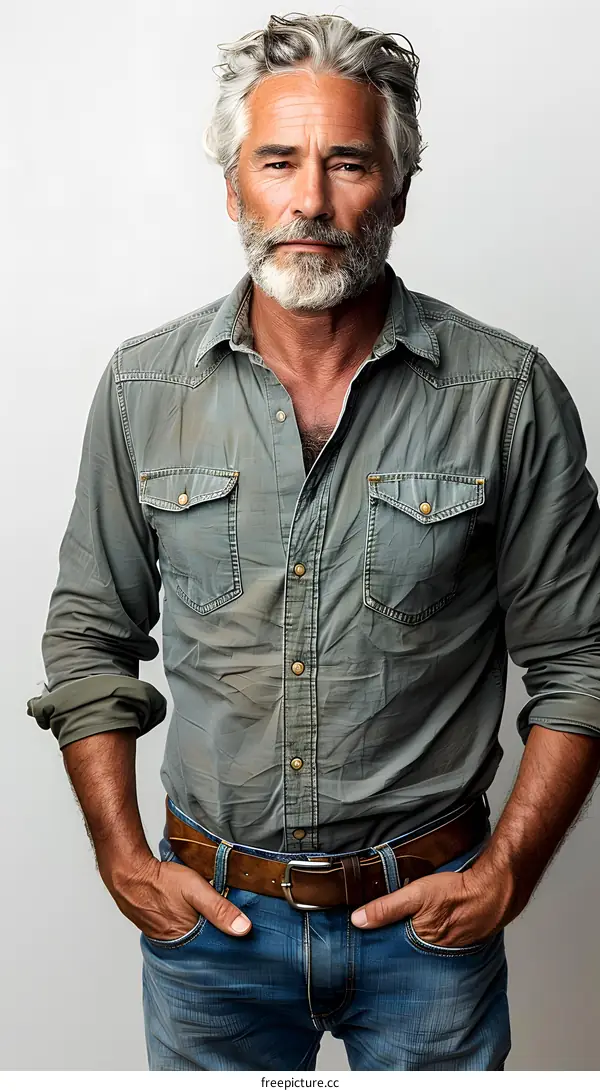 Portrait of a handsome older man with gray hair and beard
