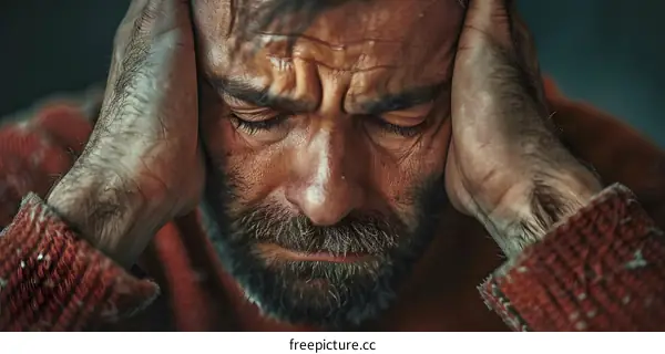 Portrait of a man with hands on head