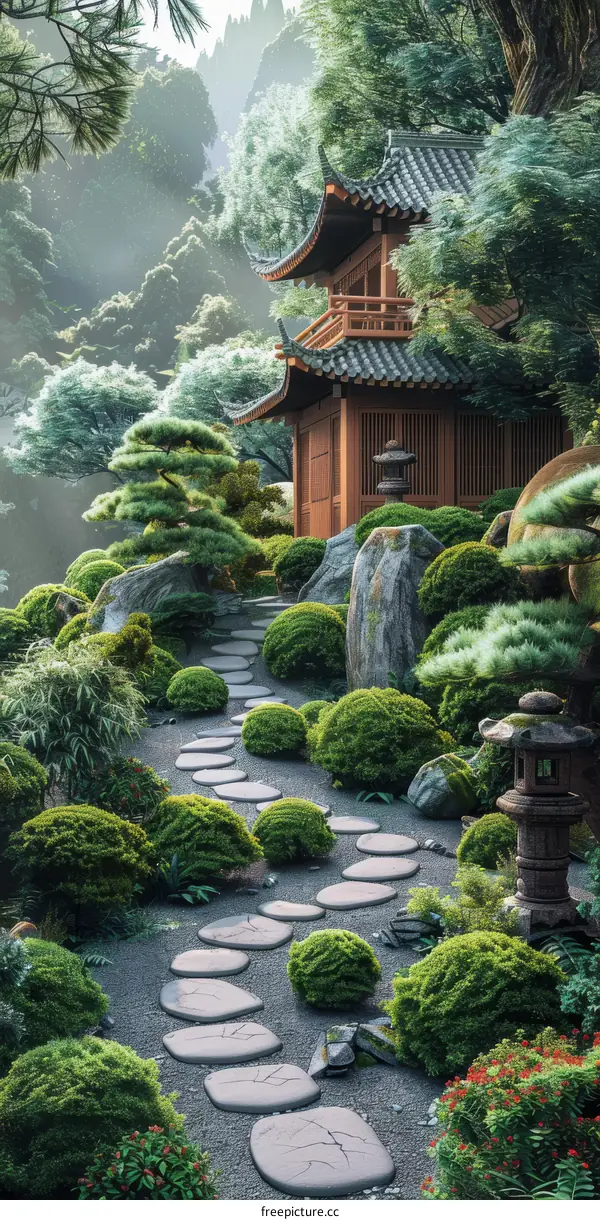 Peaceful Japanese Garden Pagoda Landscape