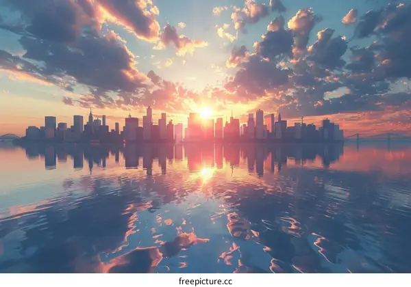 Sunrise Cityscape Over Water