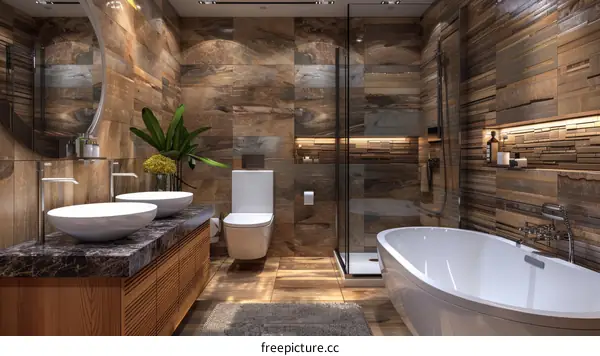Modern Rustic Bathroom Design with Wooden Tiles