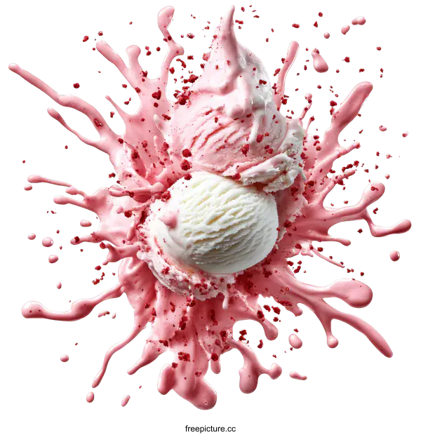 [Transparent Background PNG]Delicious Double Scoop Ice Cream with Splashing Sauce