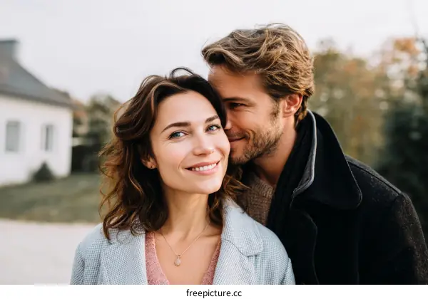 Couple Portrait Outdoors Near a House