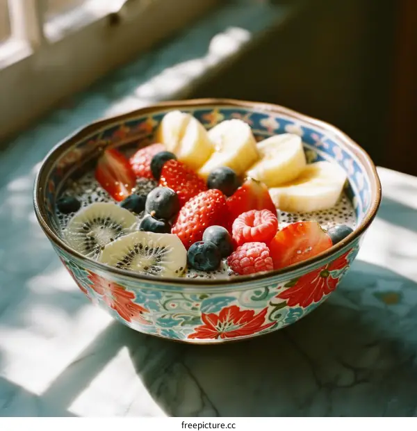 Chia Seed Pudding with Fresh Berries and Bananas