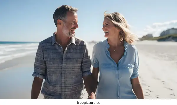 Couple Holding Hands Walking on the Beach
